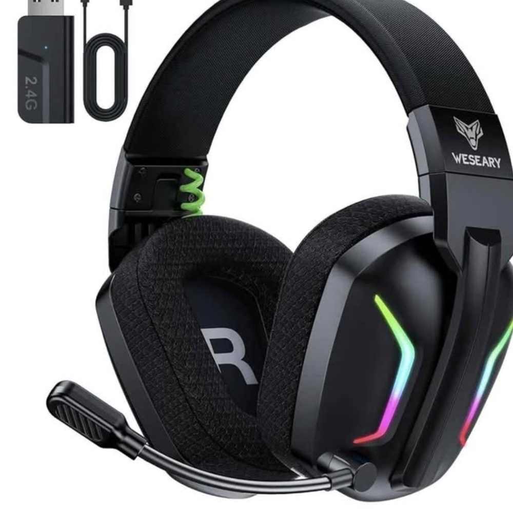 wireless Black Gaming Headset with RGB Lighting